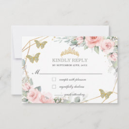 Rosa Blommigt Quinceañera Sage Grönt Butterflies OSA Kort