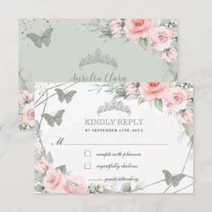 Rosa Blommigt Quinceañera Sage Grönt Butterflies OSA Kort