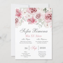 Rosa Blommigt Quinceañera Spanska Inbjudningar