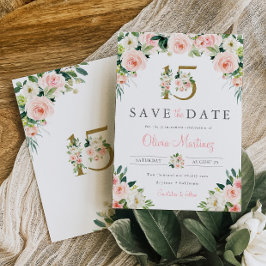 Rosa Blommigt Quinceañera Spara datum Guld Ro Datumet