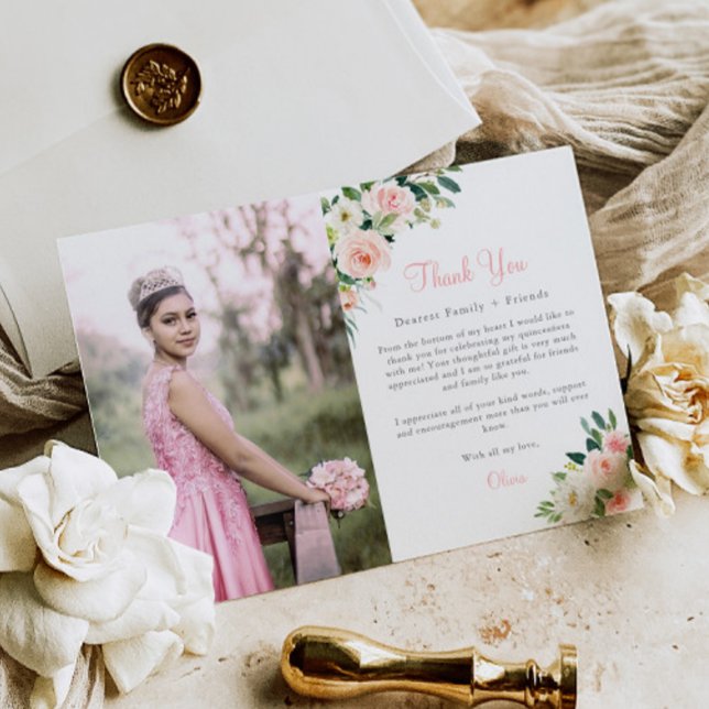 Rosa Blommigt Quinceañera Tack för att du har kort (Skapare uppladdad)