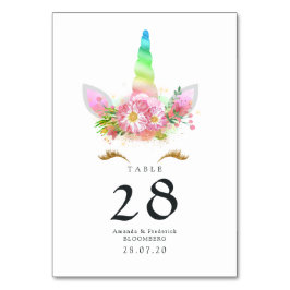 Rosa Blommigt Rainbow Unicorn Baby Shower Bordsnummer