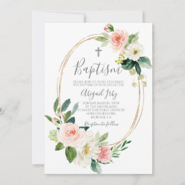 Rosa Blommigt Ram Baptism Inbjudningar
