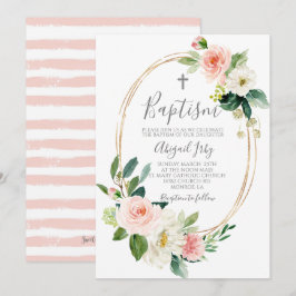 Rosa Blommigt Ram Baptism Inbjudningar