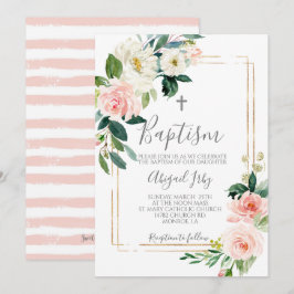Rosa Blommigt Ram Baptism Inbjudningar