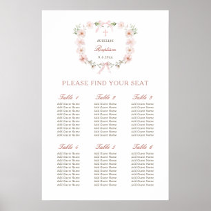 Rosa Blommigt Ram Baptism Sittdiagram för Poster