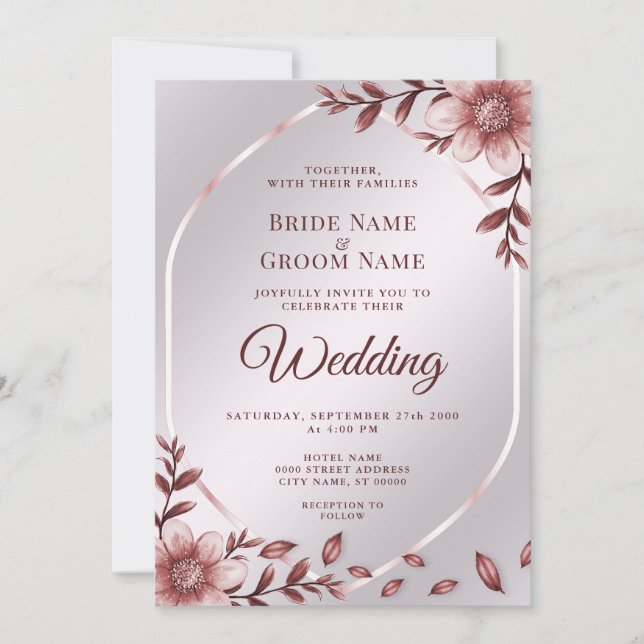 Rosa Blommigt Ram bröllopsinbjudan Inbjudningar (Framsida)