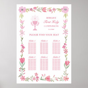 Rosa Blommigt Ram Första samlingssjökortet Poster