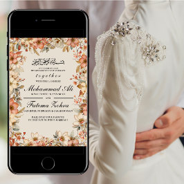 Rosa Blommigt Ram Muslim Bröllop Nikah Walima Inbjudningar