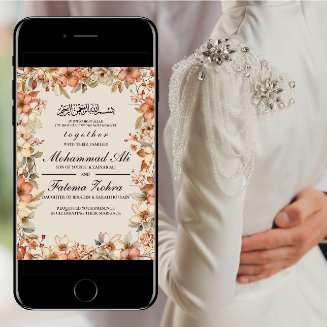 Rosa Blommigt Ram Muslim Bröllop Nikah Walima Inbjudningar (Skapare uppladdad)