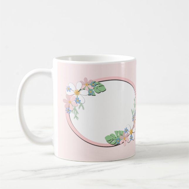 Rosa blommigt ram runda ungar vår söta skräddarsy kaffemugg (Vänster)