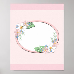 Rosa blommigt ram runda ungar vår söta skräddarsy poster