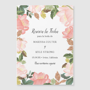 Rosa Blommigt Ram Spanien Bröllop spara datum Magnetisk Inbjudningskort