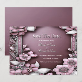 Rosa Blommigt Ram Spara datum Datumet