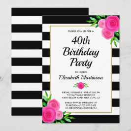 Rosa Blommigt Rand 40:e födelsedagspartiets inbjud Inbjudningar