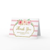 Rosa Blommigt Rand Guld Baby Shower Tack