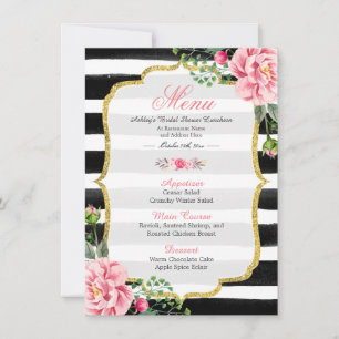 Rosa Blommigt Rand   Möhippa Luncheon Menu Inbjudningar