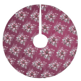 Rosa Blommigt Red Träd Skirt Julgransmatta Borstad Polyester