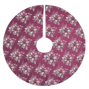 Rosa Blommigt Red Träd Skirt Julgransmatta Borstad Polyester