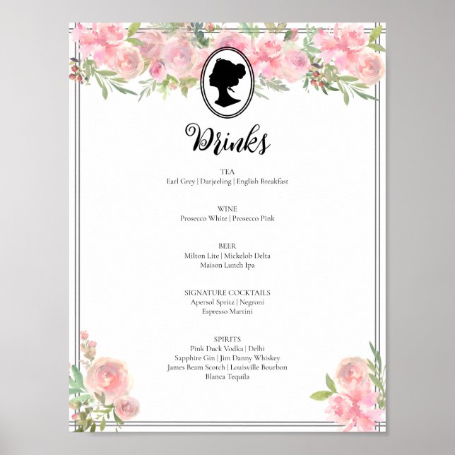 Rosa Blommigt ReEmergency Möhippa Cocktail Menu Poster (Framsidan)