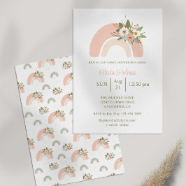 Rosa Blommigt Regnbåge Baby Shower Inbjudningar