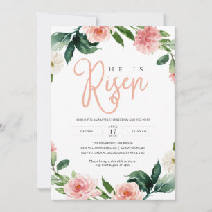 Rosa Blommigt Religiösa Han är Risen Påsk Brunch Inbjudningar