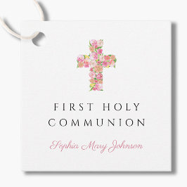 Rosa Blommigt Religiösa Kor Girl First Communion Gåvor Etiketter