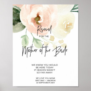 Rosa Blommigt Reserverad för Mor i Bride Bröllop Poster