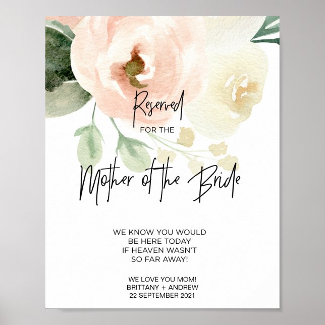 Rosa Blommigt Reserverad för Mor i Bride Bröllop Poster (Framsidan)