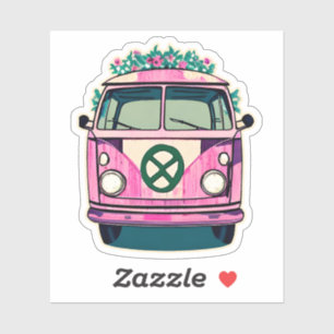 Rosa Blommigt Retro Hippie Van Vintage Färg Art Klistermärken