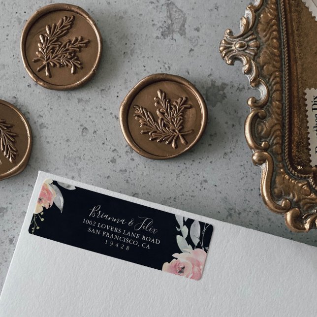 Rosa  Blommigt Returadressetikett Returadress Etikett (Skapare uppladdad)