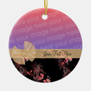 Rosa Blommigt Ribbon Photo Ram Ornament