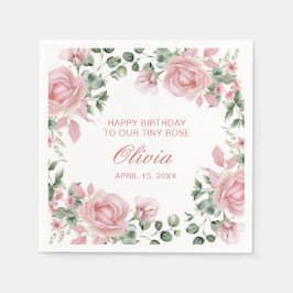Rosa Blommigt Ro 1:a födelsedag Party Plattor Pappersservett