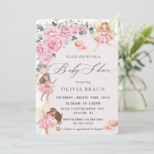 Rosa Blommigt Ro Älvor Arch Baby Shower Inbjudningar