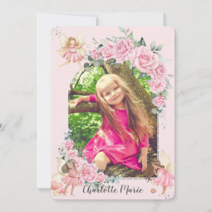 Rosa Blommigt Ro Älvors Arch Birthday Photo Invi Inbjudningar