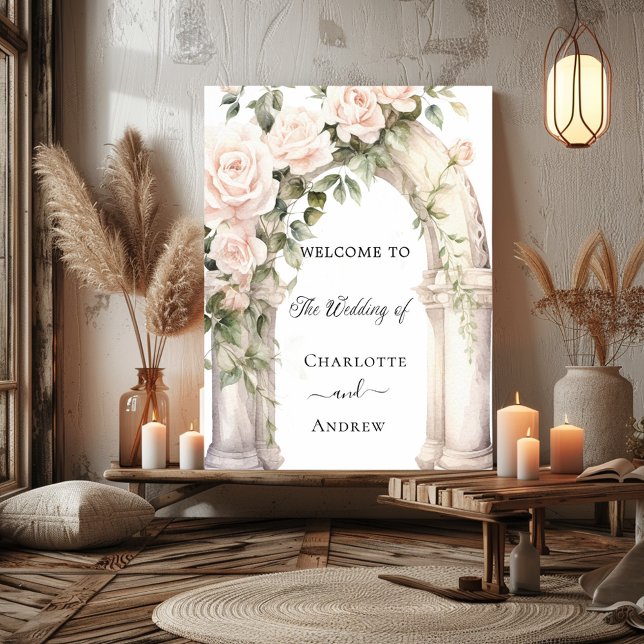 Rosa blommigt ro Arch romantic bröllop välkommen Poster (Skapare uppladdad)