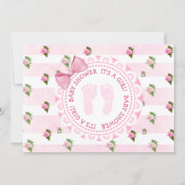 Rosa Blommigt Ro bjuder in en Baby Shower-inbjudan Inbjudningar