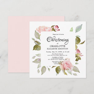 Rosa Blommigt Ro botaniska torget Christening Inbjudningar