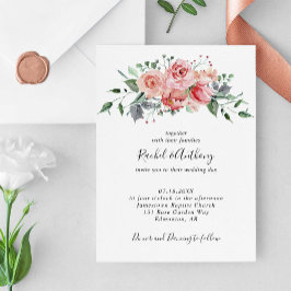 Rosa Blommigt Ro Bröllop Elegant Boho Chic Inbjudningar