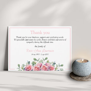 Rosa blommigt ro eucalyptus begravning tack kort