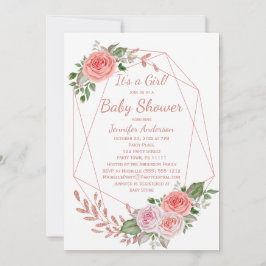 Rosa Blommigt Ro Guld Baby Shower för barn i Inbjudningar