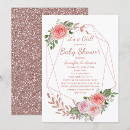 Rosa Blommigt Ro Guld Baby Shower för barn i Inbjudningar