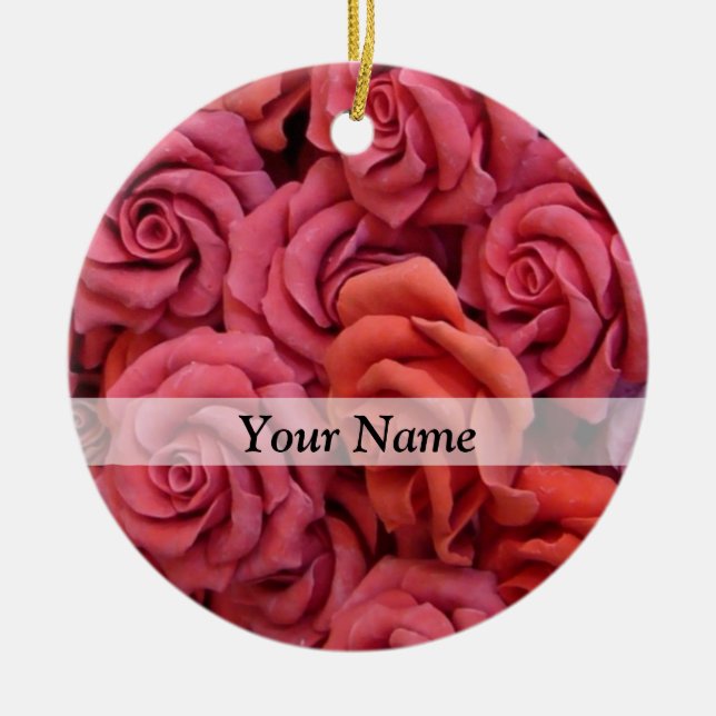Rosa blommigt ro julgransprydnad keramik (Framsidan)