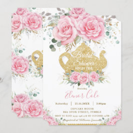 Rosa Blommigt Ro Möhippa High Tea Party Inbjudningar