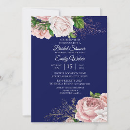 Rosa Blommigt Ro Navy Blue Möhippa Inbjudningar