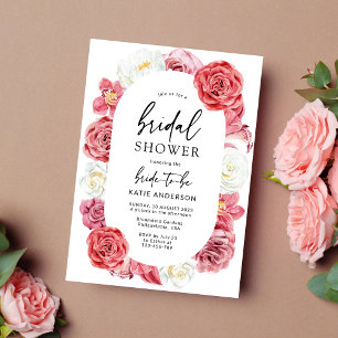 Rosa Blommigt Ro Oval Brunch & Bubble Shower Inbjudningar