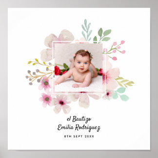 Rosa Blommigt Ro PHOTO BAUTIZO Baptism Girls namng Poster
