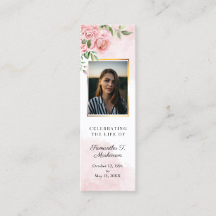 Rosa Blommigt Ro Photo Watercolor Bookmark Mini Visitkort