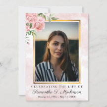 Rosa Blommigt Ro Photo Watercolor Order of Service