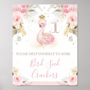 Rosa Blommigt Ro Princess Svan 1:a födelsedag Poster
